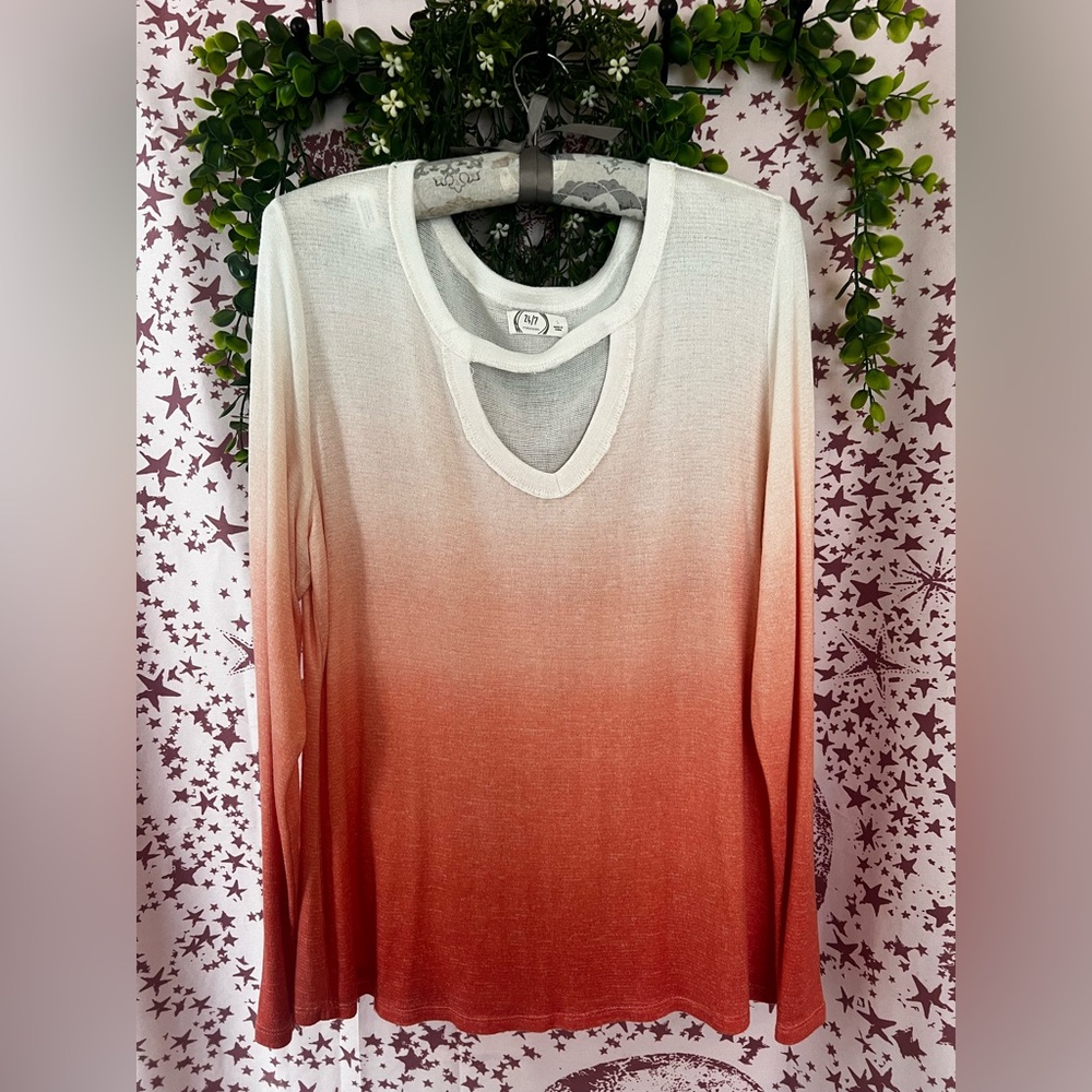 Maurices Women's Ombré Long-Sleeve Top - Coral to White - Picture 2 of 4